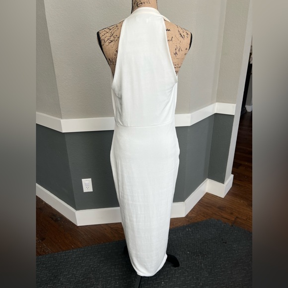 Bebe Asymmetrical Halter Neck Slinky Dress - Egret / M - Picture 9 of 16